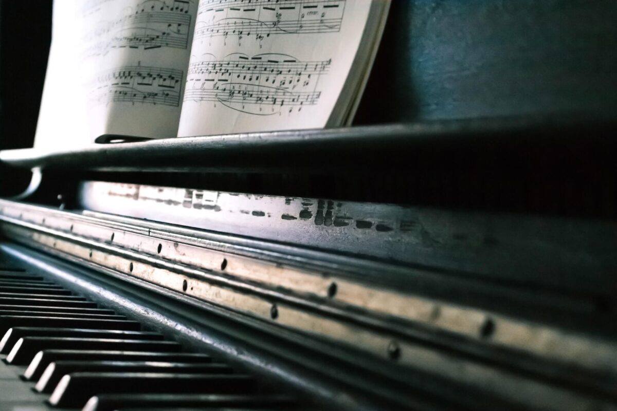 Music sheets on a keyboard