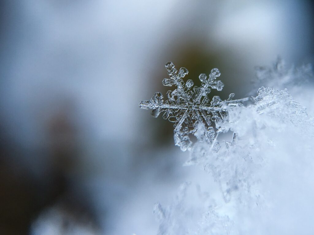 A closeup of a snowflake