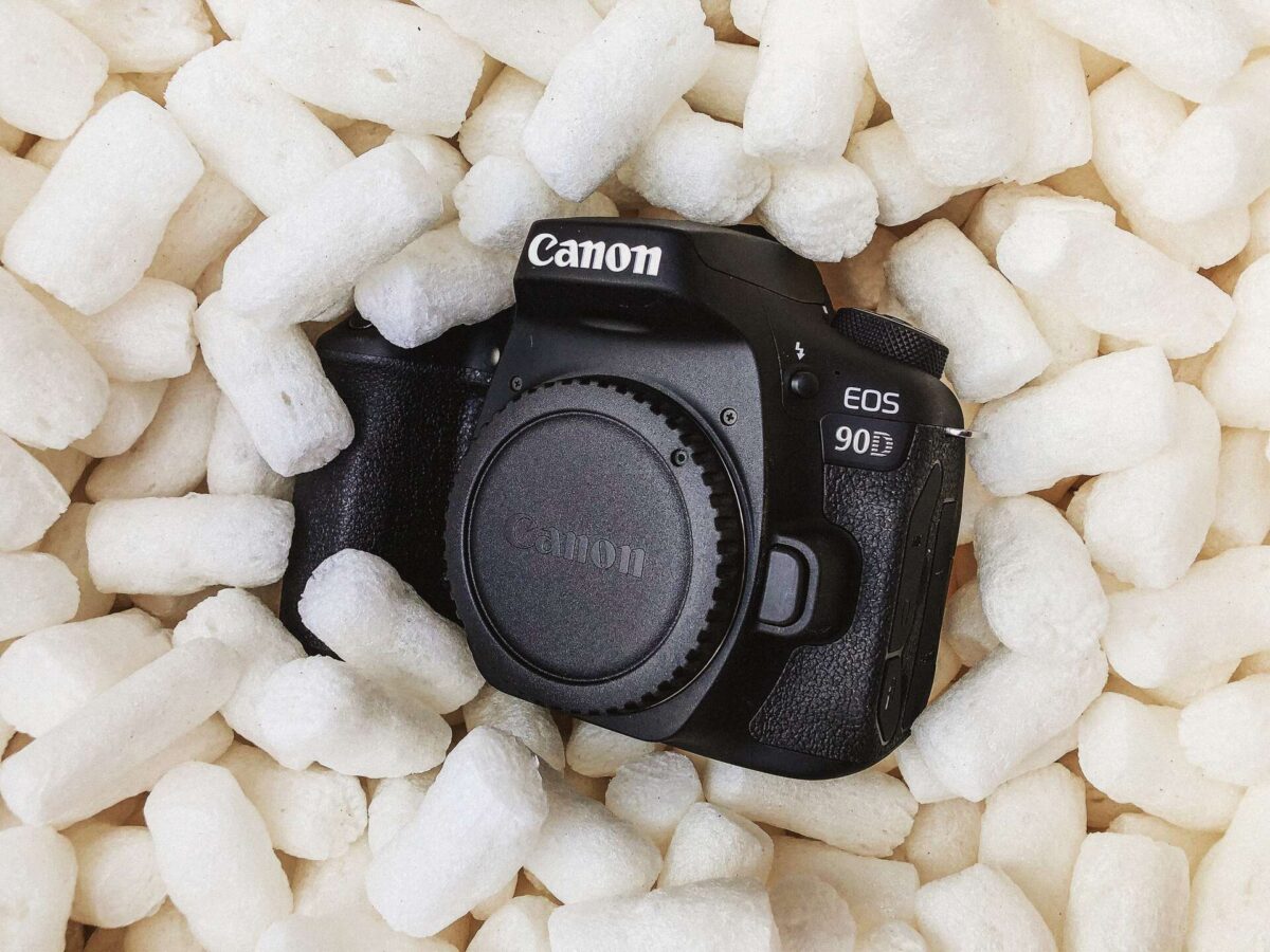 A camera in packing peanuts