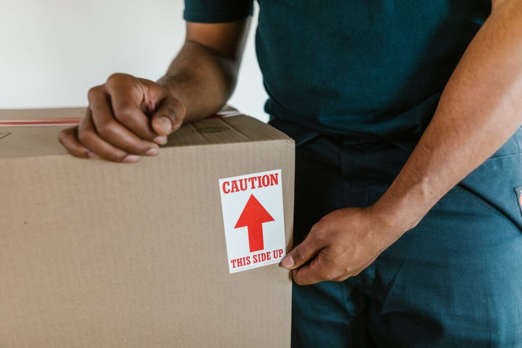 Caution label on a box