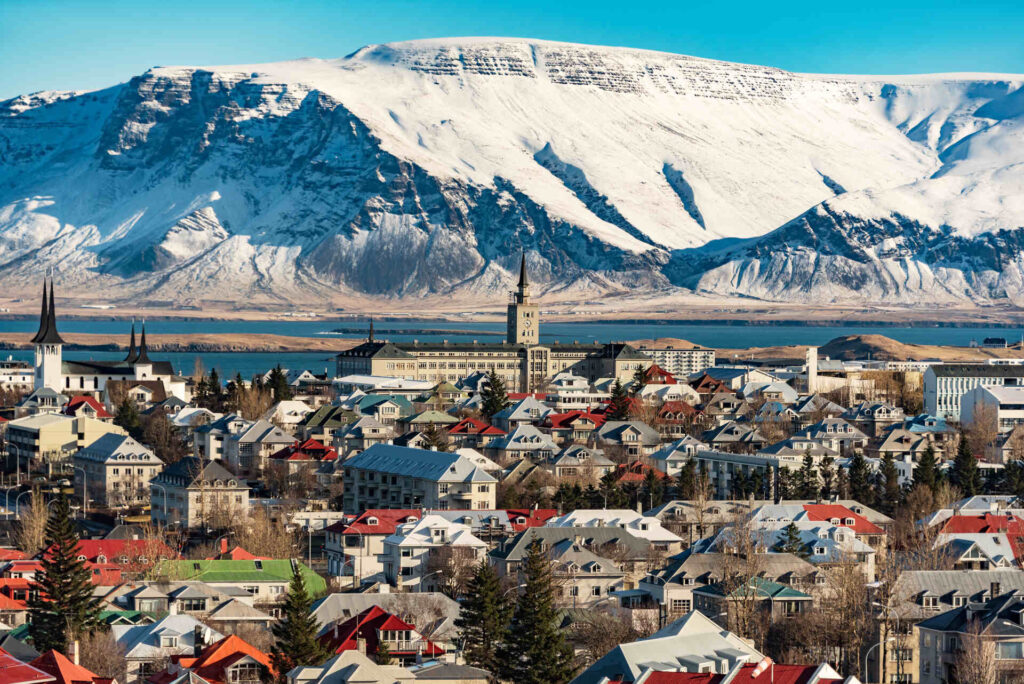 A panoramic view of Reykjavik, Iceland, in wintertime