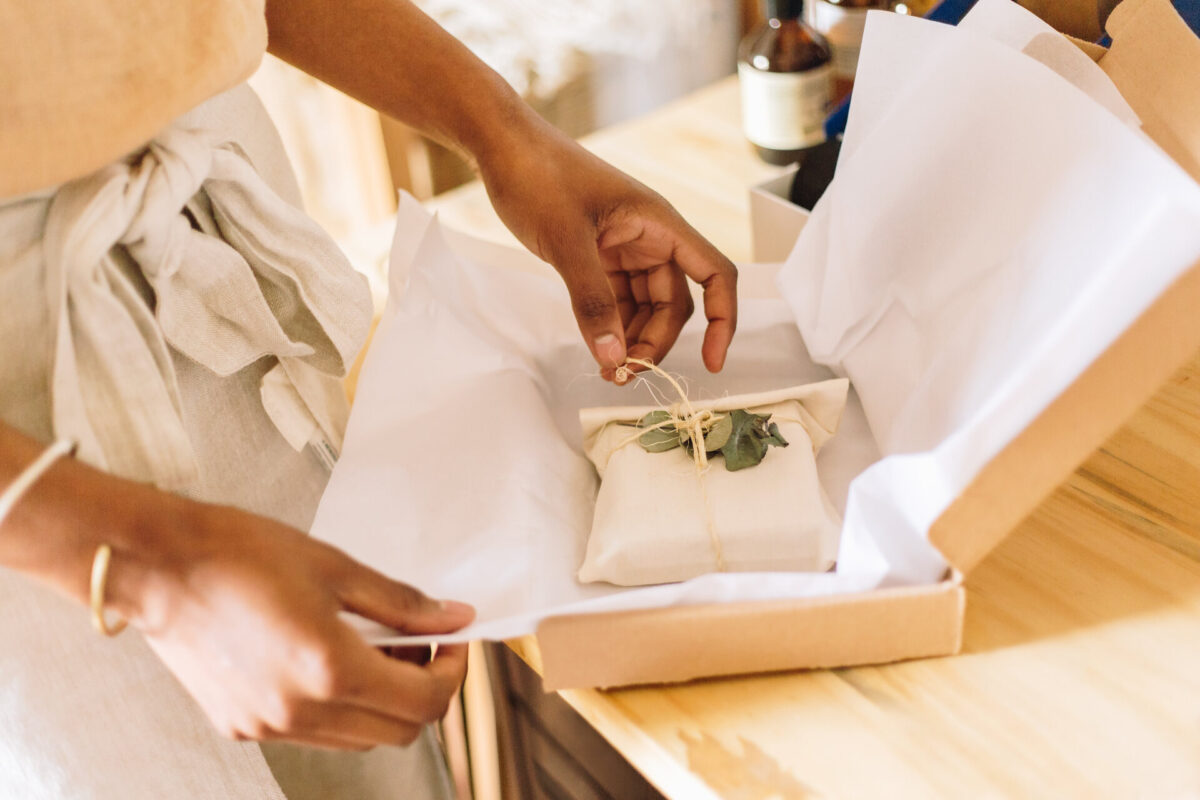 Woman arranging a gift