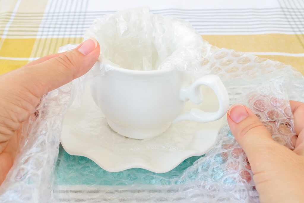 China coffee cup in bubble wrap