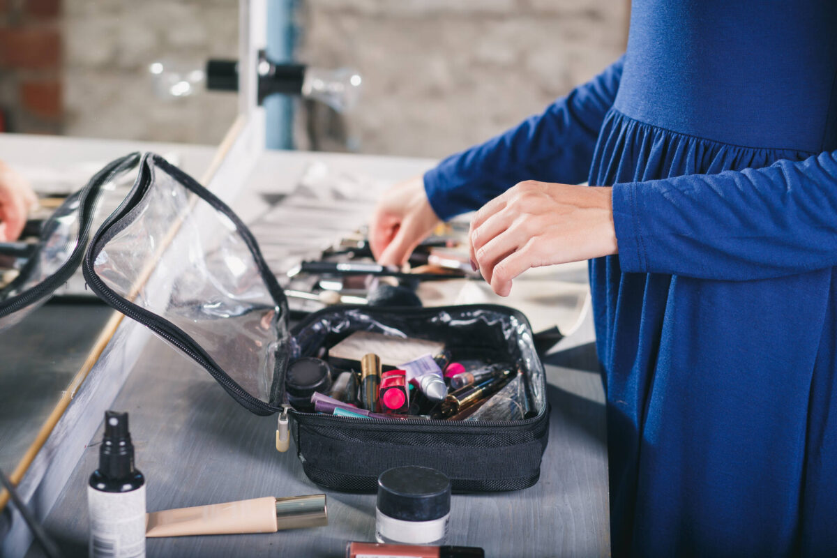 Woman sorting her makeup