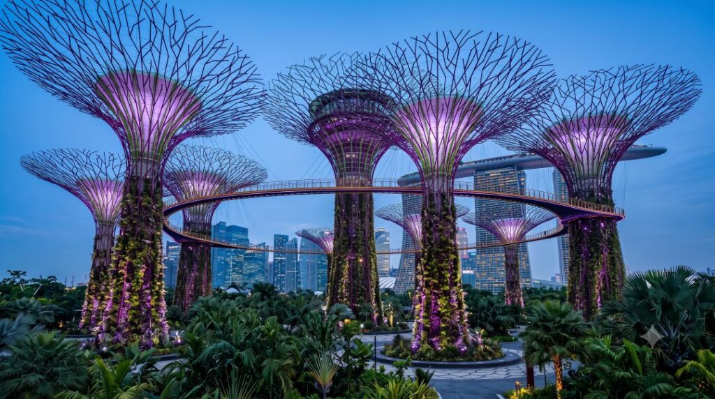 Moving to singapore gardens by the bay dusk