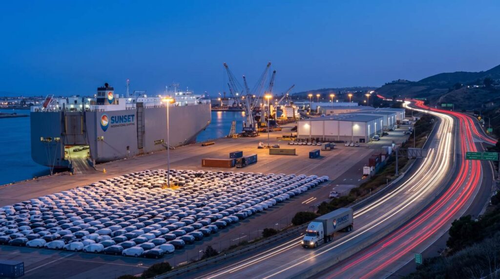 San Diego marine terminal handling roll-on roll-off vehicle exports while container freight routes north to Los Angeles